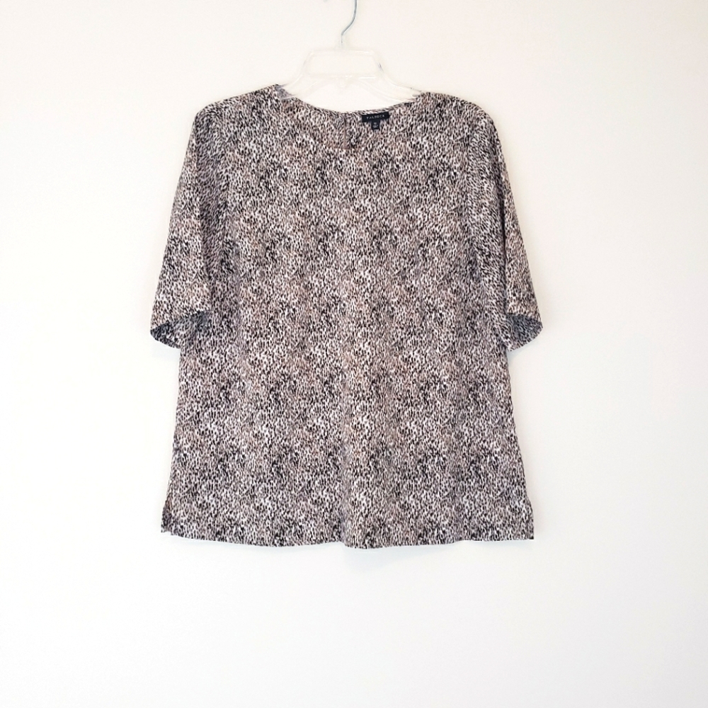 Talbots Animal Print Blouse Short Sleeve Crewneck Flowy Work Top Size 10